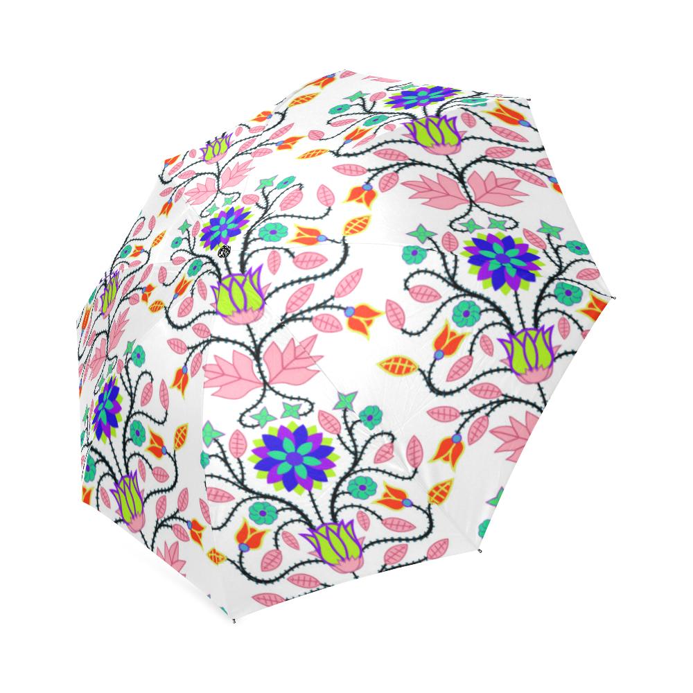 Floral Beadwork Four Clans White Foldable Umbrella Foldable Umbrella e-joyer 