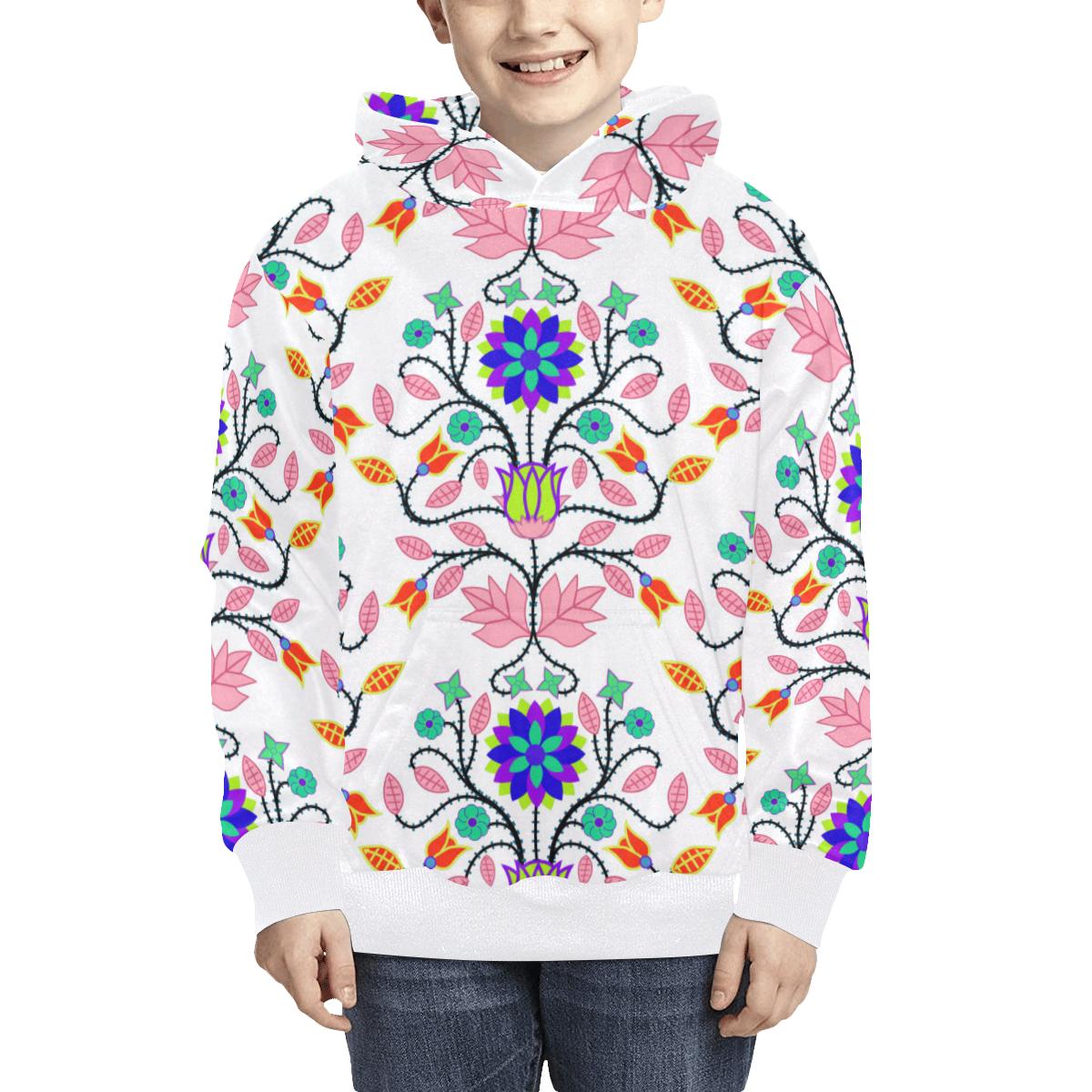 Floral Beadwork Four Clans White Kids' All Over Print Hoodie (Model H38) Kids' AOP Hoodie (H38) e-joyer 