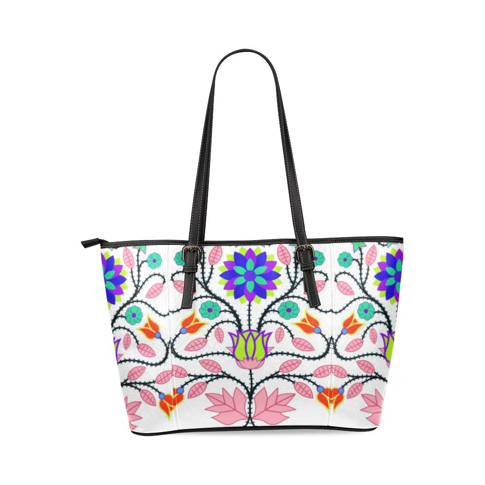 Floral Beadwork Four Clans White Leather Tote Bag/Large (Model 1640) Leather Tote Bag (1640) e-joyer 