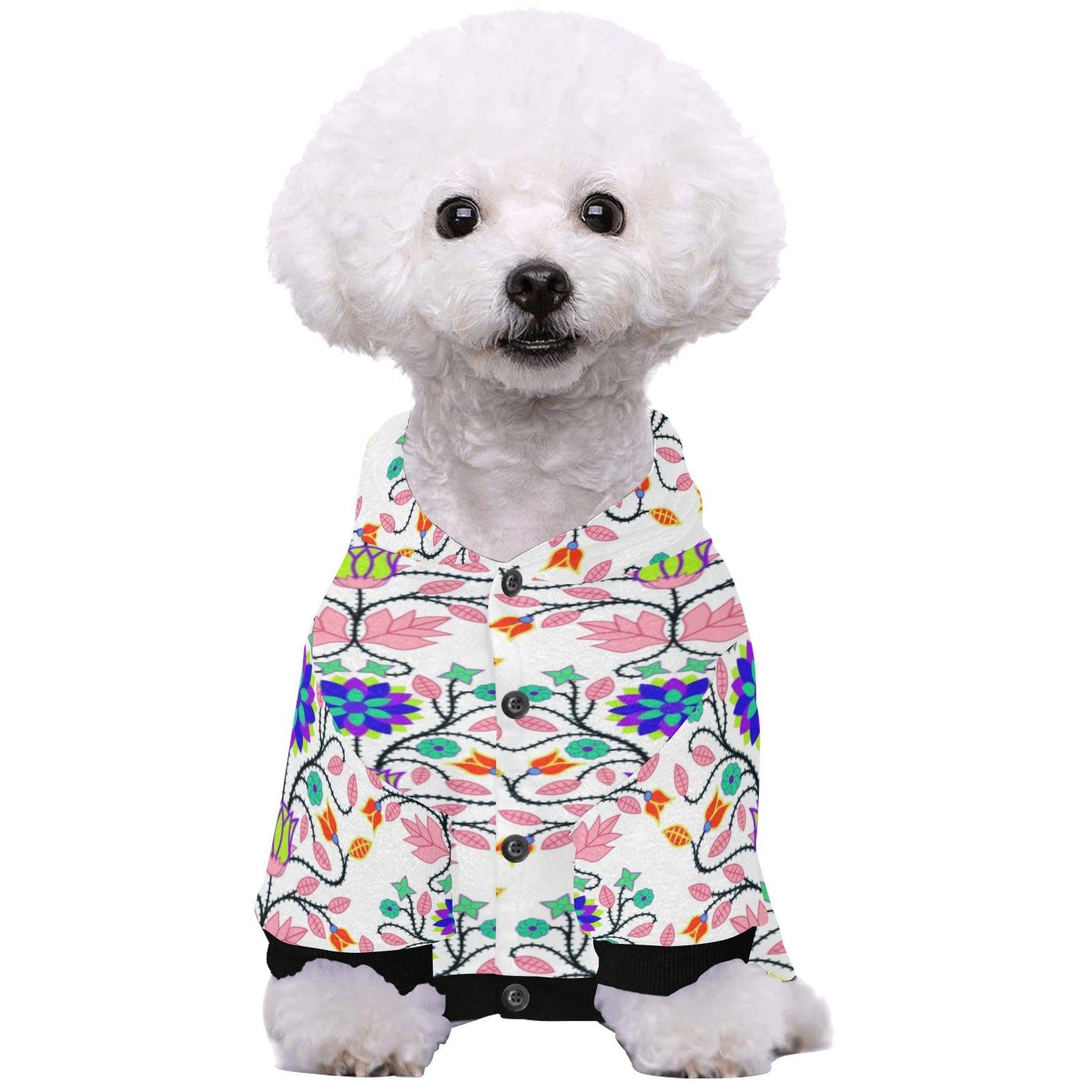 Floral Beadwork Four Clans White Pet Dog Hoodie Pet Dog Hoodie e-joyer 