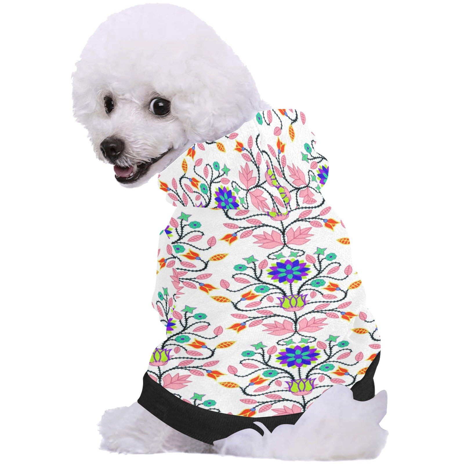 Floral Beadwork Four Clans White Pet Dog Hoodie Pet Dog Hoodie e-joyer 