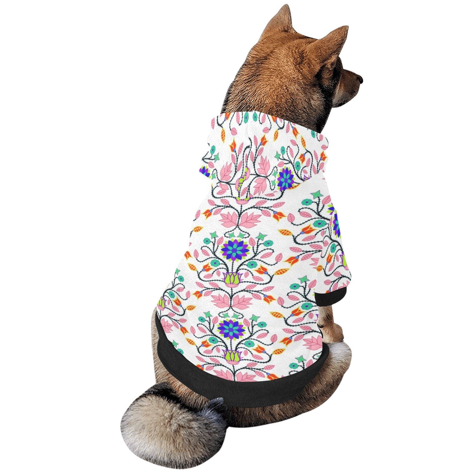 Floral Beadwork Four Clans White Pet Dog Hoodie Pet Dog Hoodie e-joyer 