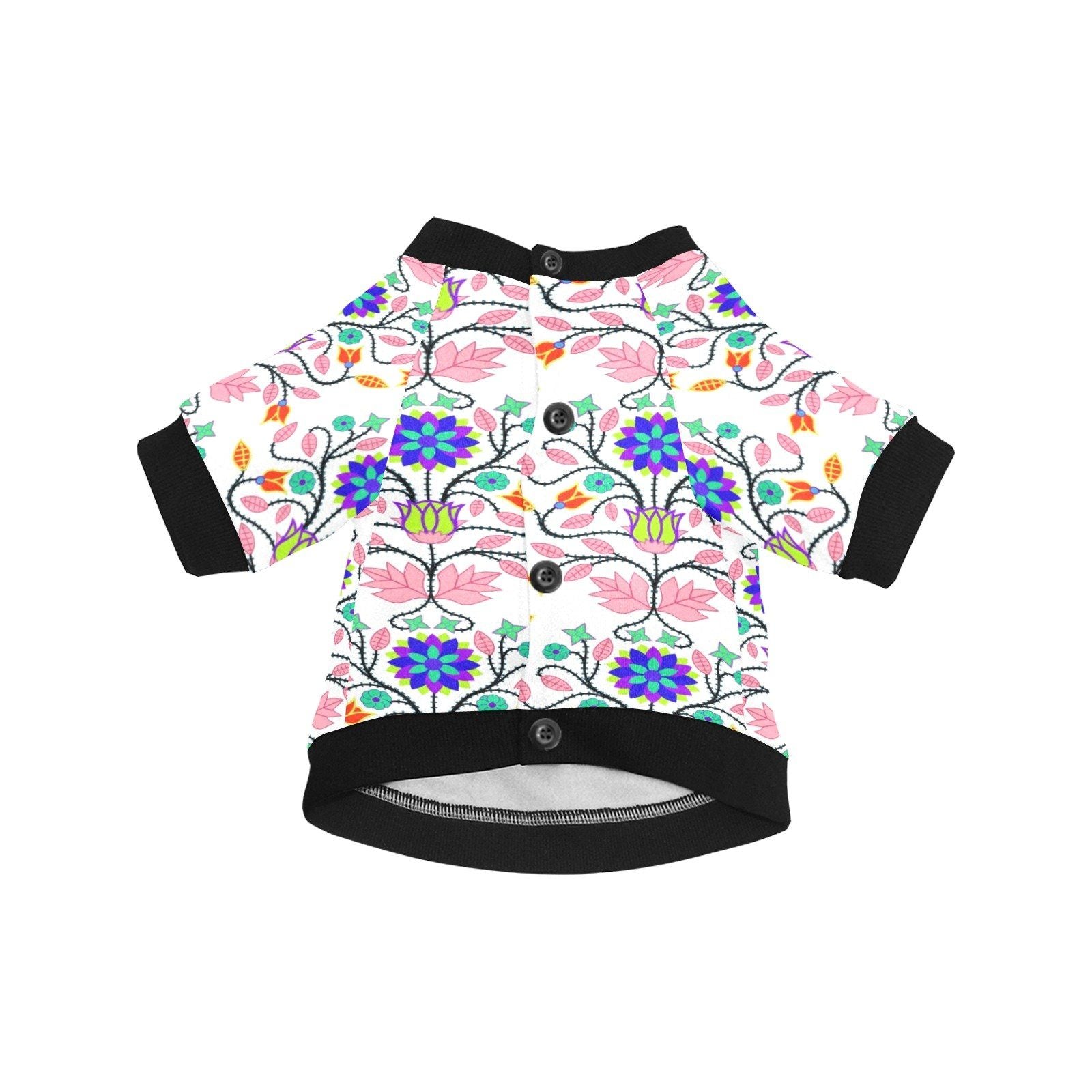 Floral Beadwork Four Clans White Pet Dog Round Neck Shirt Pet Dog Round Neck Shirt e-joyer 