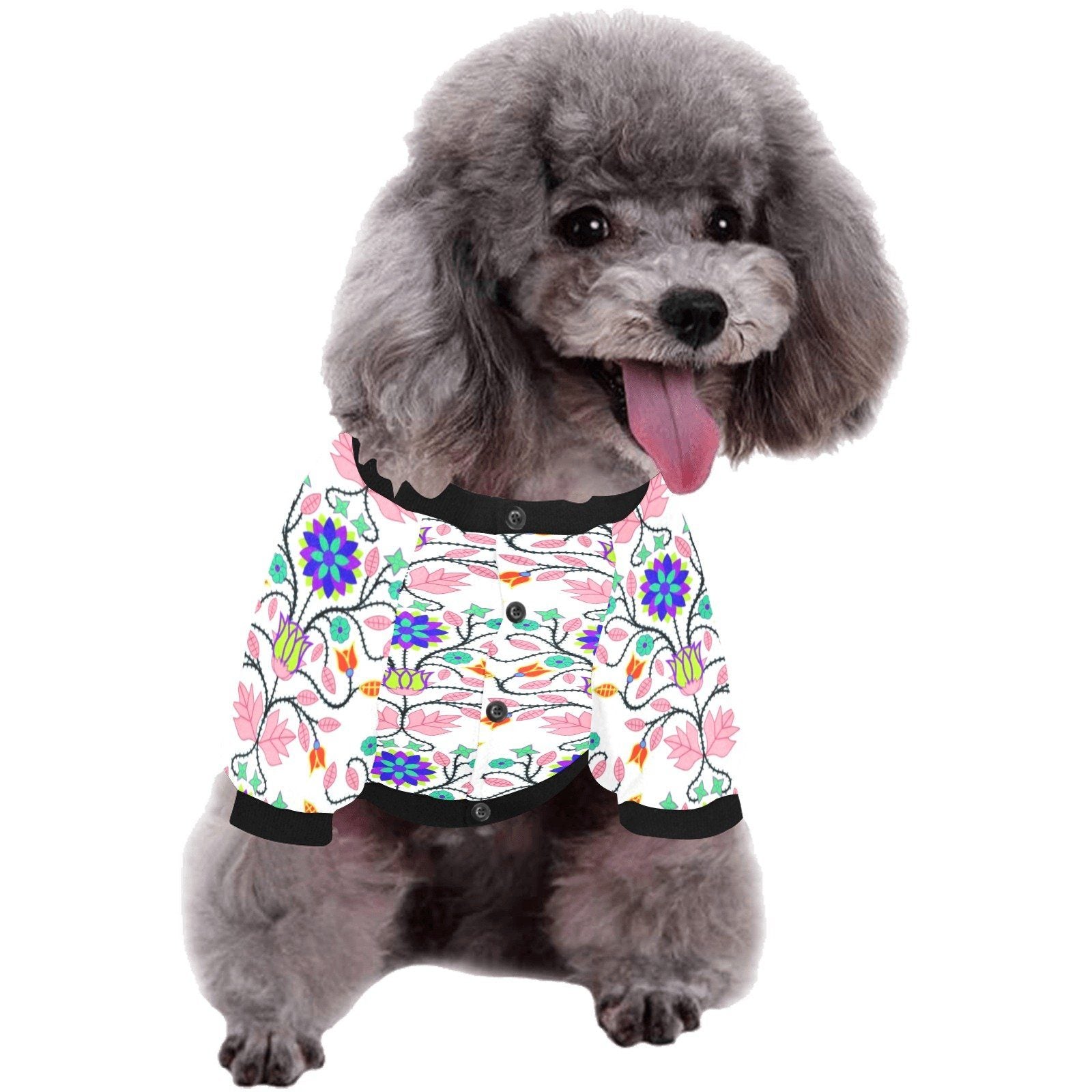 Floral Beadwork Four Clans White Pet Dog Round Neck Shirt Pet Dog Round Neck Shirt e-joyer 