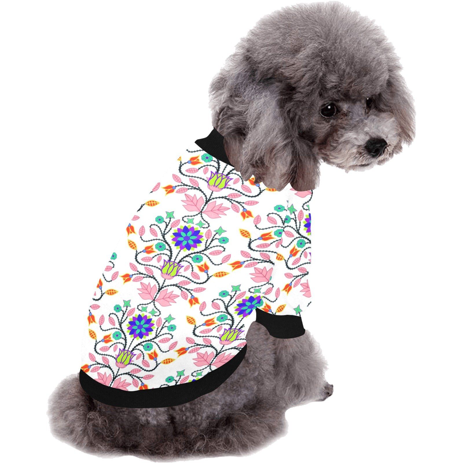 Floral Beadwork Four Clans White Pet Dog Round Neck Shirt Pet Dog Round Neck Shirt e-joyer 