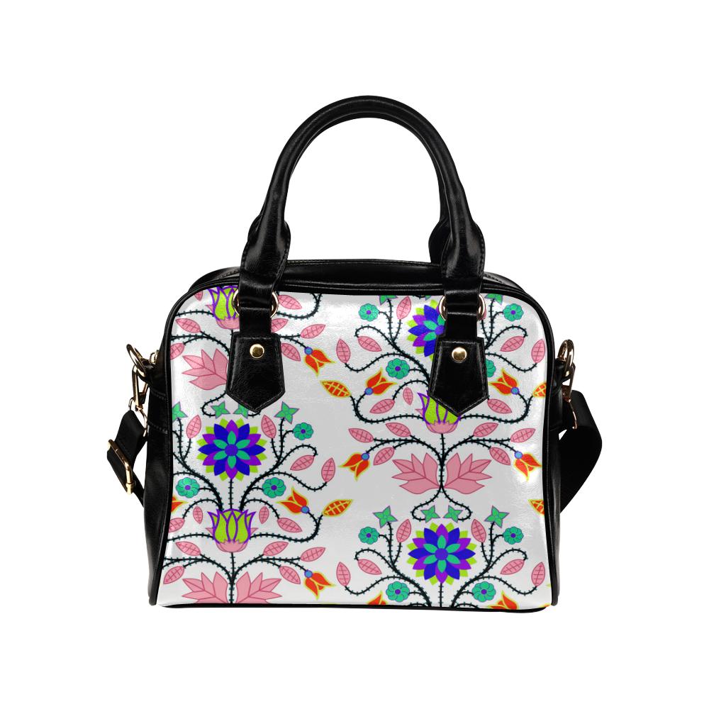 Floral Beadwork Four Clans White Shoulder Handbag (Model 1634) Shoulder Handbags (1634) e-joyer 