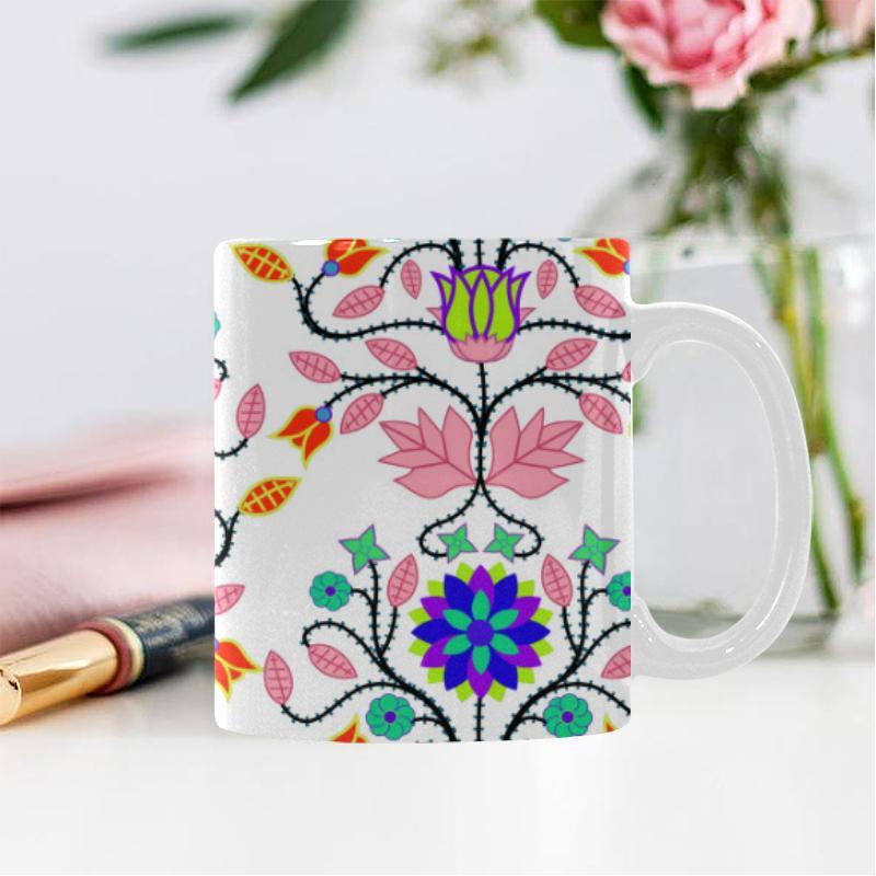 Floral Beadwork Four Clans White White Mug(11OZ) White Mug e-joyer 