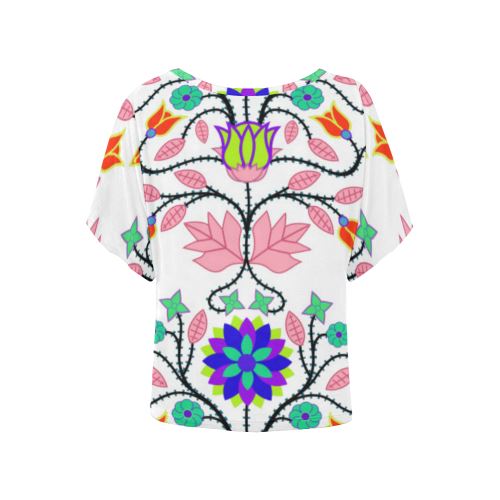 Floral Beadwork Four Clans White Women's Batwing-Sleeved Blouse T shirt (Model T44) Women's Batwing-Sleeved Blouse T shirt (T44) e-joyer 