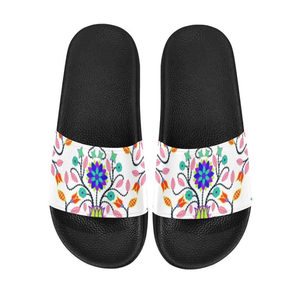 Floral Beadwork Four Clans White Women's Slide Sandals (Model 057) Women's Slide Sandals (057) e-joyer 