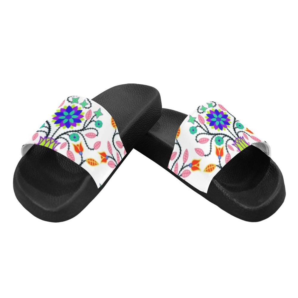 Floral Beadwork Four Clans White Women's Slide Sandals (Model 057) Women's Slide Sandals (057) e-joyer 