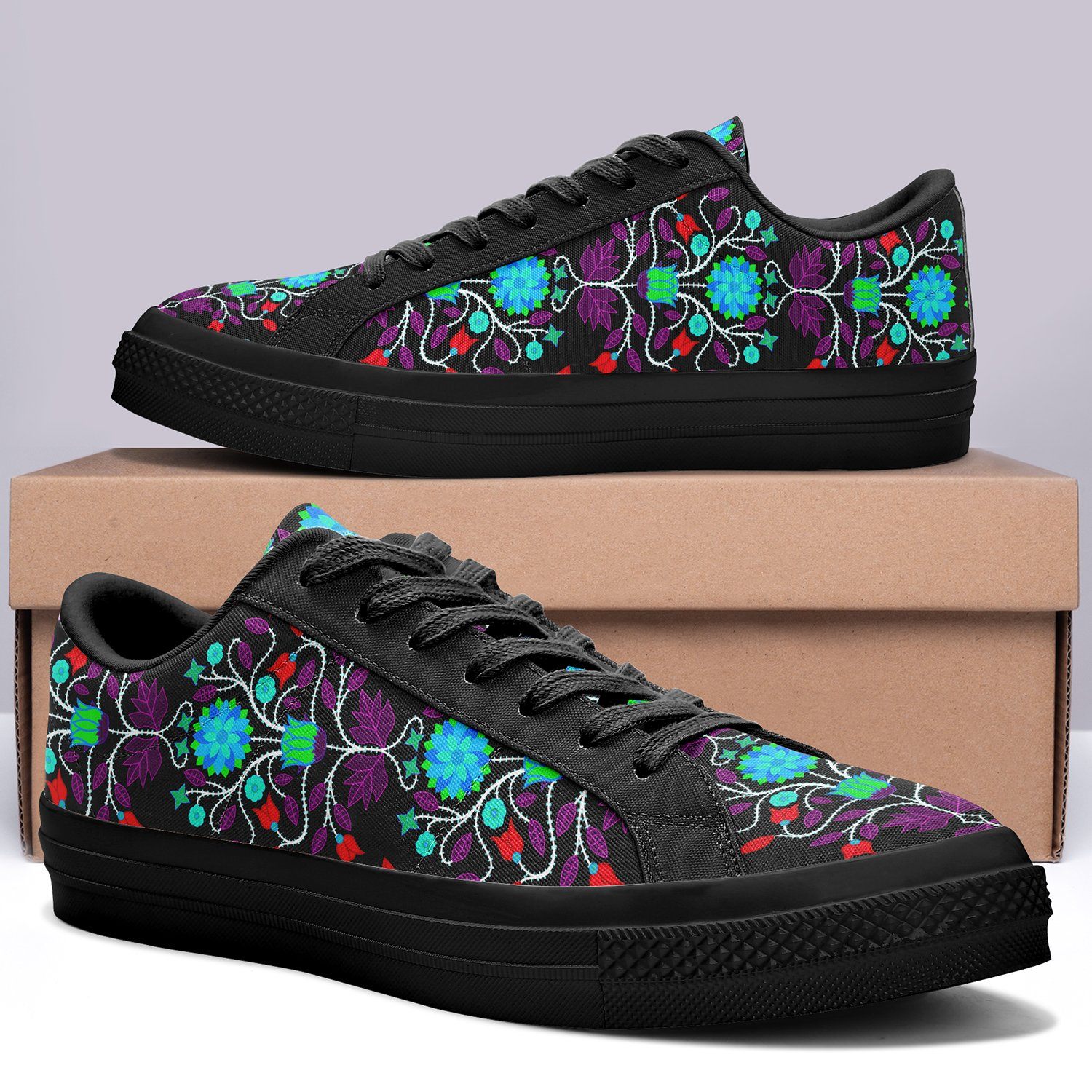 Floral Beadwork Four Clans Winter Aapisi Low Top Canvas Shoes Black Sole 49 Dzine 