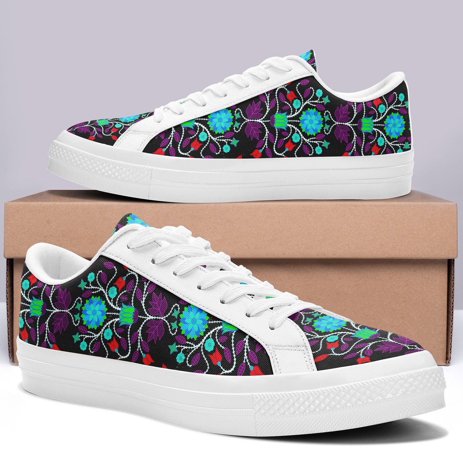 Floral Beadwork Four Clans Winter Aapisi Low Top Canvas Shoes White Sole 49 Dzine 