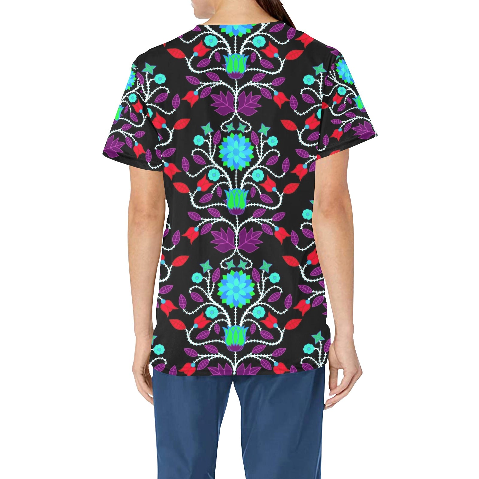 Floral Beadwork Four Clans Winter All Over Print Scrub Top Scrub Top e-joyer 