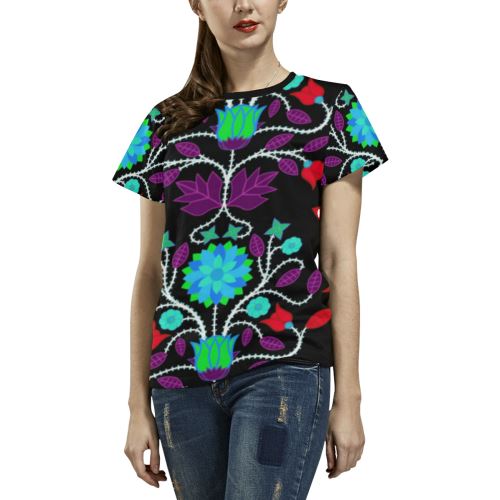 Floral Beadwork Four Clans Winter All Over Print T-shirt for Women/Large Size (USA Size) (Model T40) All Over Print T-Shirt for Women/Large (T40) e-joyer 