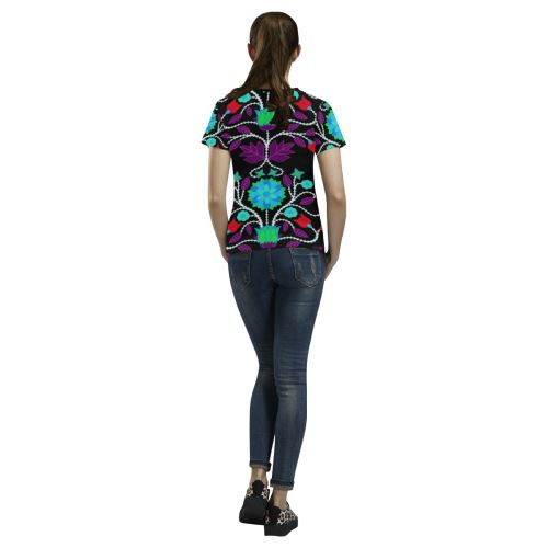Floral Beadwork Four Clans Winter All Over Print T-shirt for Women/Large Size (USA Size) (Model T40) All Over Print T-Shirt for Women/Large (T40) e-joyer 