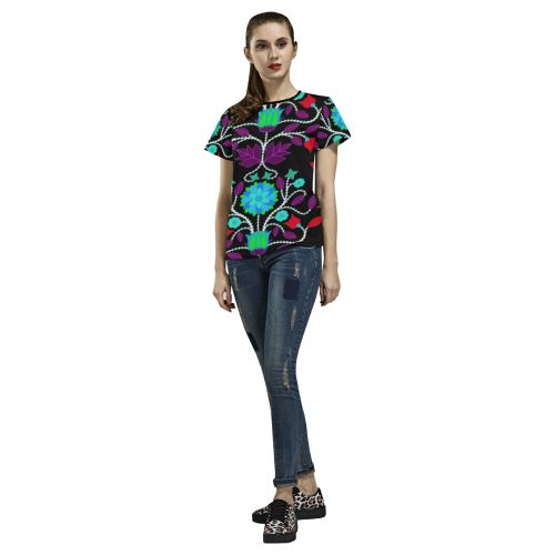 Floral Beadwork Four Clans Winter All Over Print T-shirt for Women/Large Size (USA Size) (Model T40) All Over Print T-Shirt for Women/Large (T40) e-joyer 