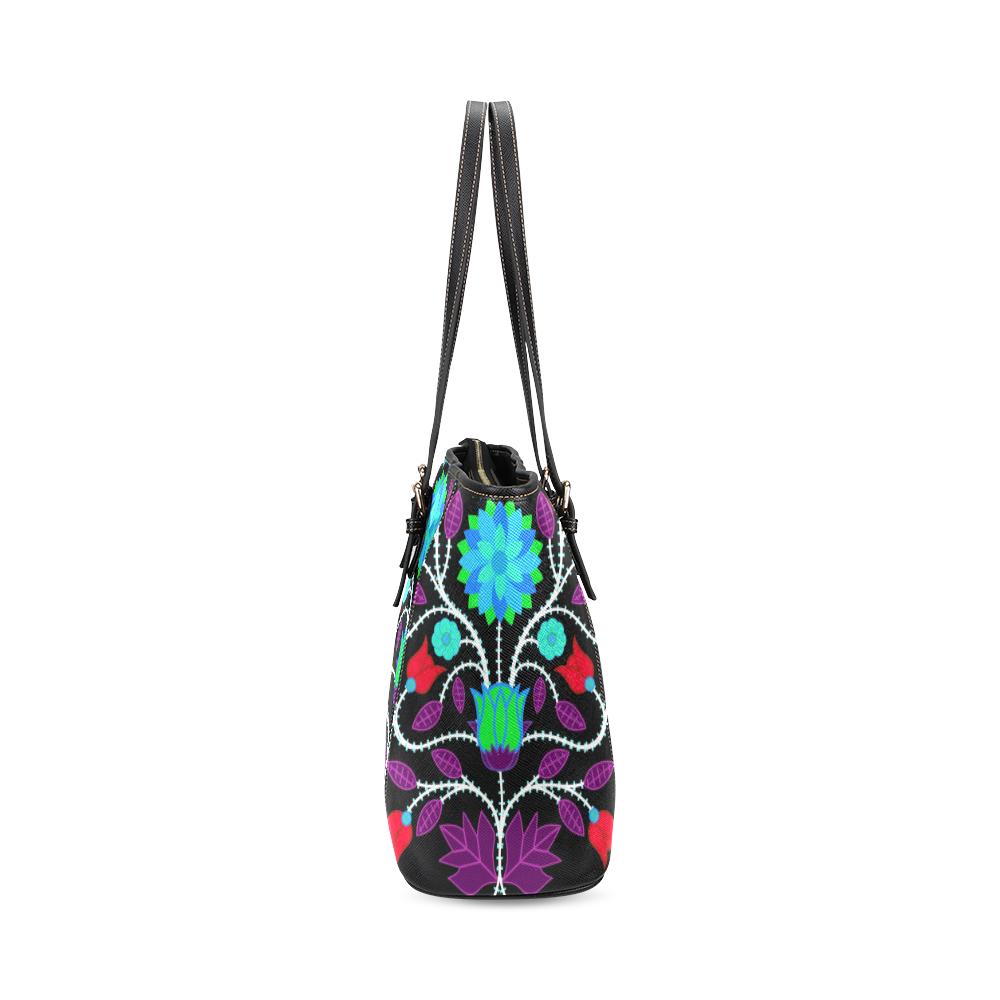 Floral Beadwork Four Clans Winter Leather Tote Bag/Large (Model 1640) Leather Tote Bag (1640) e-joyer 