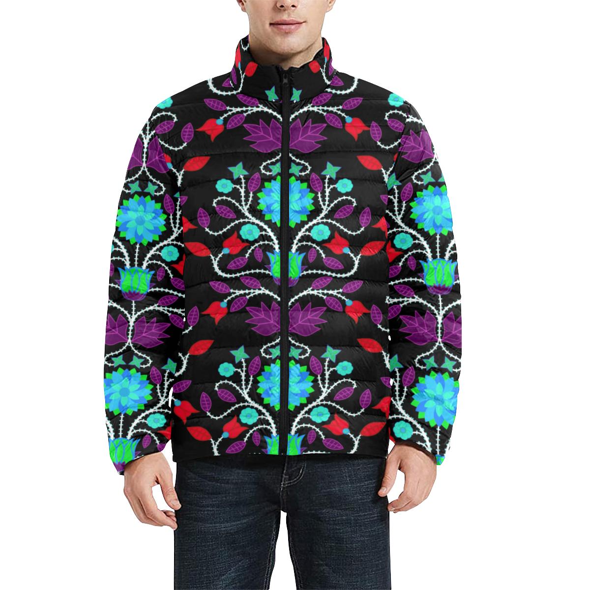 Floral Beadwork Four Clans Winter Men's Stand Collar Padded Jacket (Model H41) Men's Stand Collar Padded Jacket (H41) e-joyer 