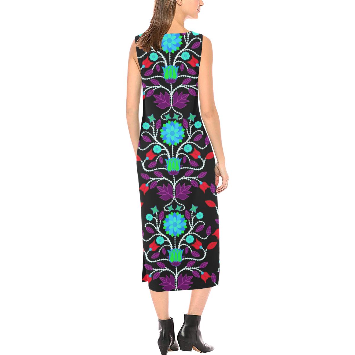 Floral Beadwork Four Clans Winter Phaedra Sleeveless Open Fork Long Dress (Model D08) Phaedra Sleeveless Open Fork Long Dress (D08) e-joyer 
