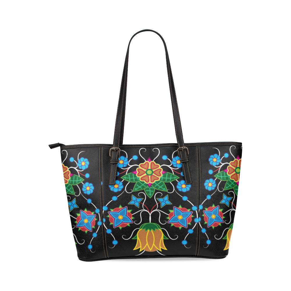 Floral Beadwork Four Mothers Leather Tote Bag/Large (Model 1640) Leather Tote Bag (1640) e-joyer 