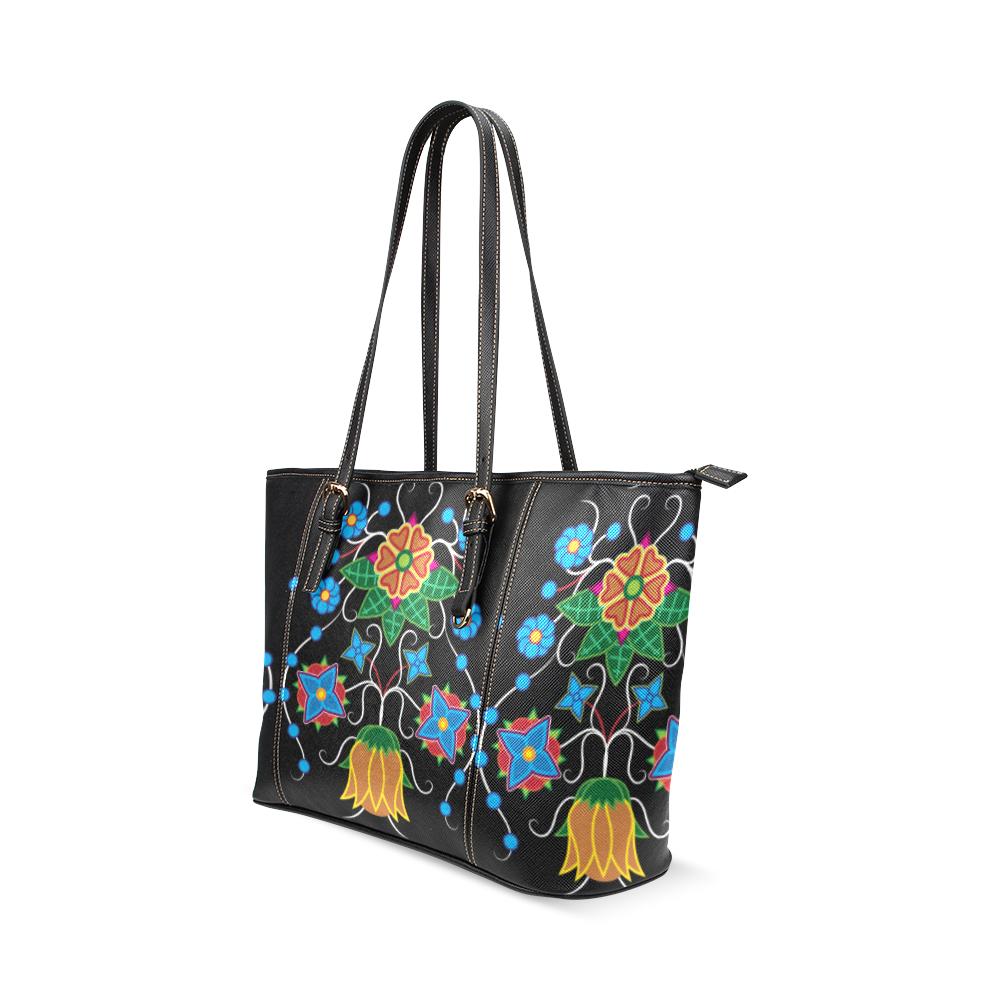 Floral Beadwork Four Mothers Leather Tote Bag/Large (Model 1640) Leather Tote Bag (1640) e-joyer 