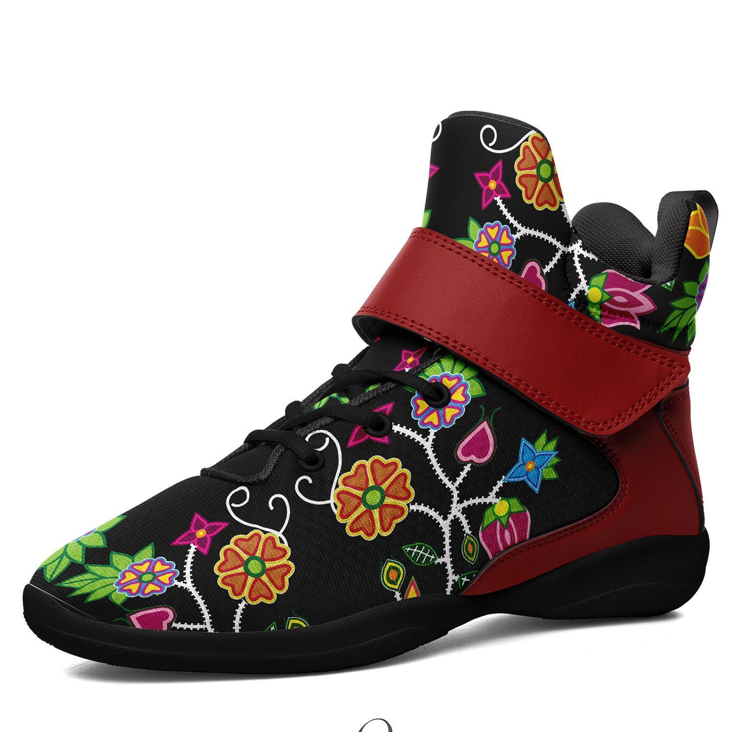 Floral Beadwork Ipottaa Basketball / Sport High Top Shoes - Black Sole 49 Dzine US Men 7 / EUR 40 Black Sole with Dark Red Strap 