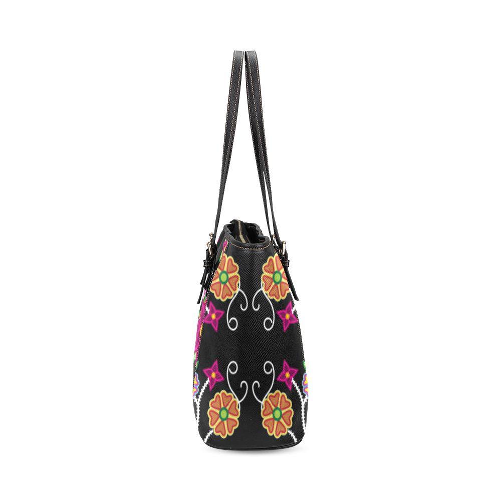 Floral Beadwork Leather Tote Bag/Large (Model 1640) Leather Tote Bag (1640) e-joyer 