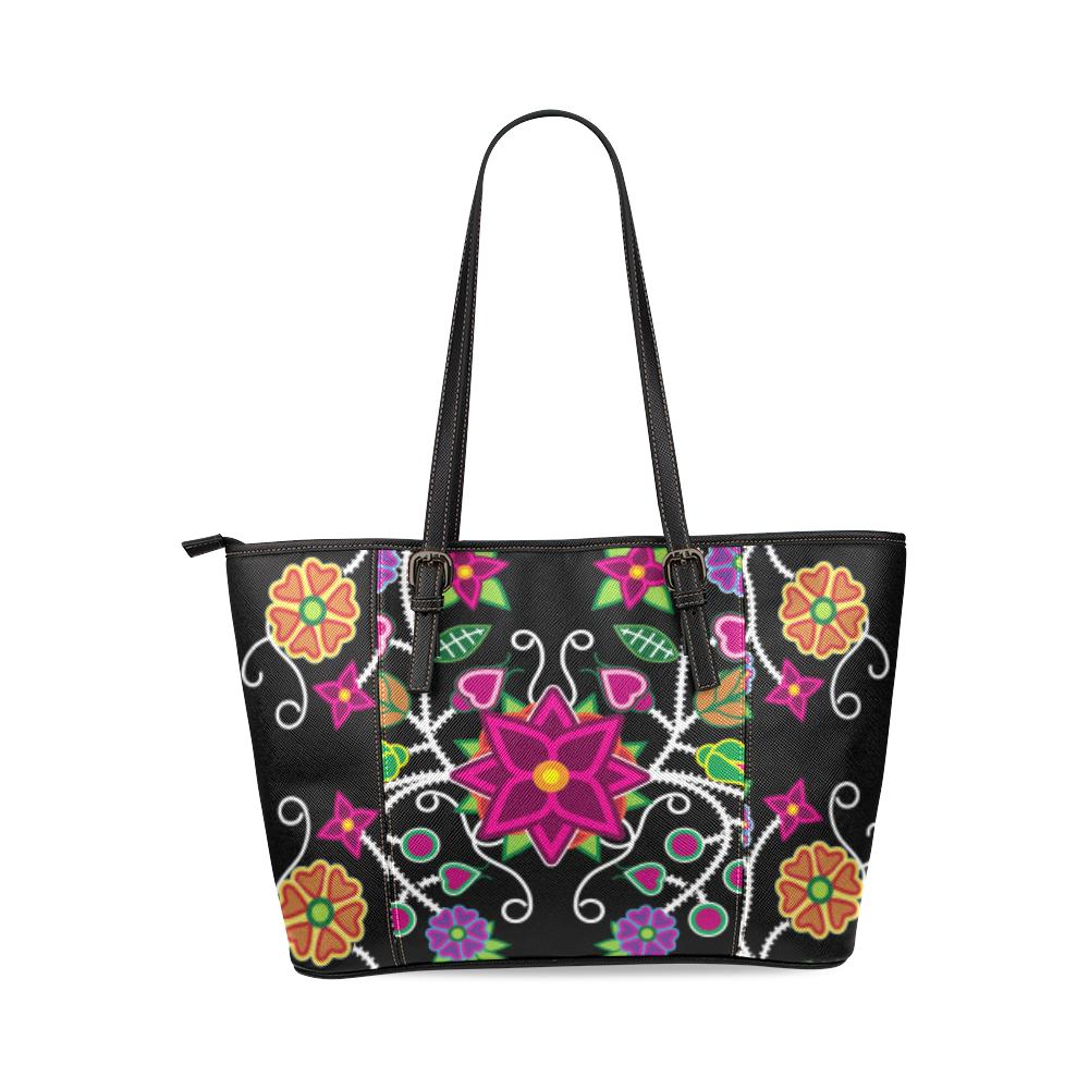 Floral Beadwork Leather Tote Bag/Large (Model 1640) Leather Tote Bag (1640) e-joyer 