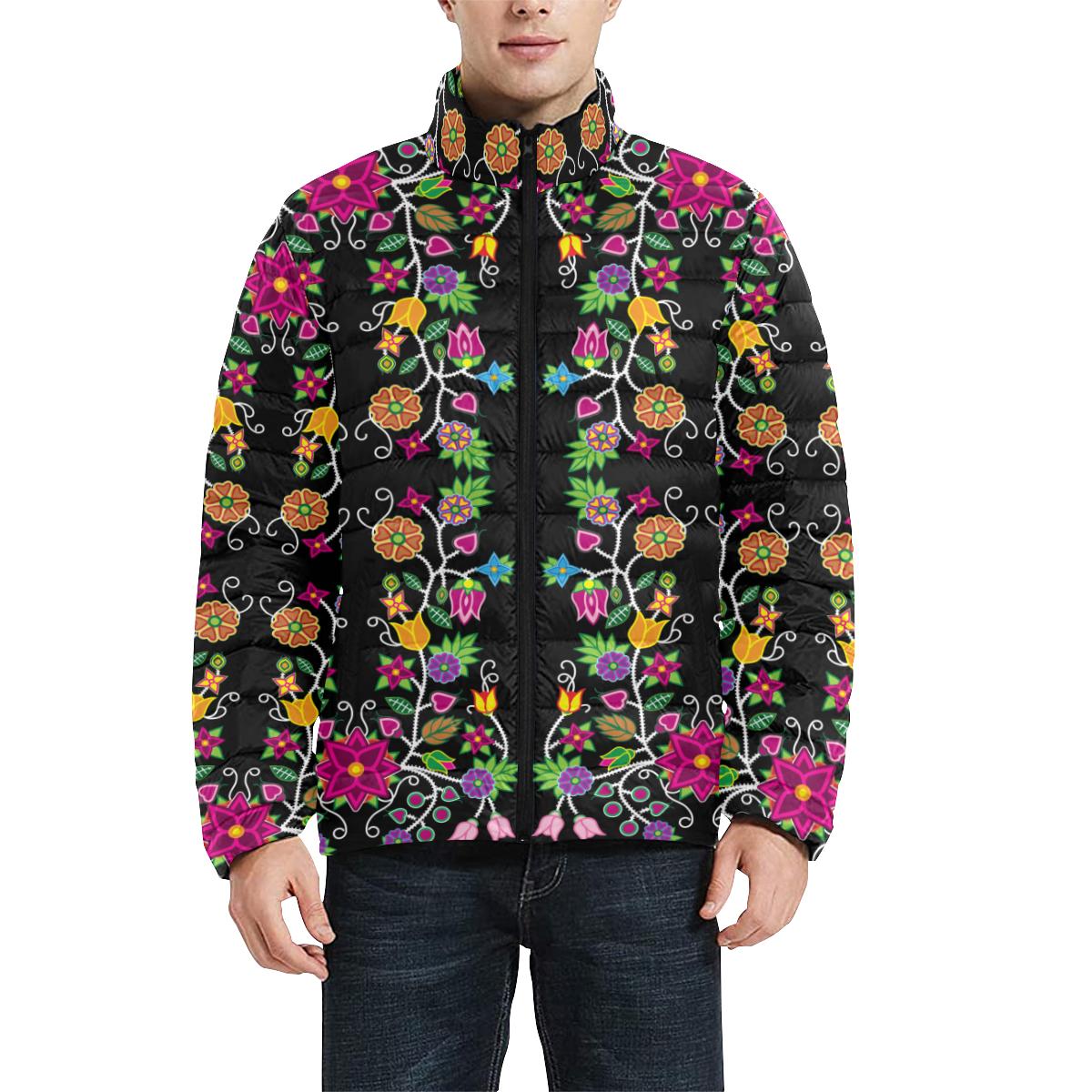 Floral Beadwork Men's Stand Collar Padded Jacket (Model H41) Men's Stand Collar Padded Jacket (H41) e-joyer 