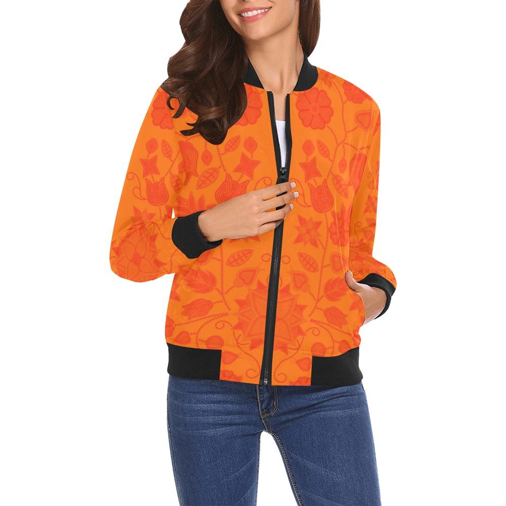 Floral Beadwork Real Orange A feather for each All Over Print Bomber Jacket for Women (Model H19) All Over Print Bomber Jacket for Women (H19) e-joyer 