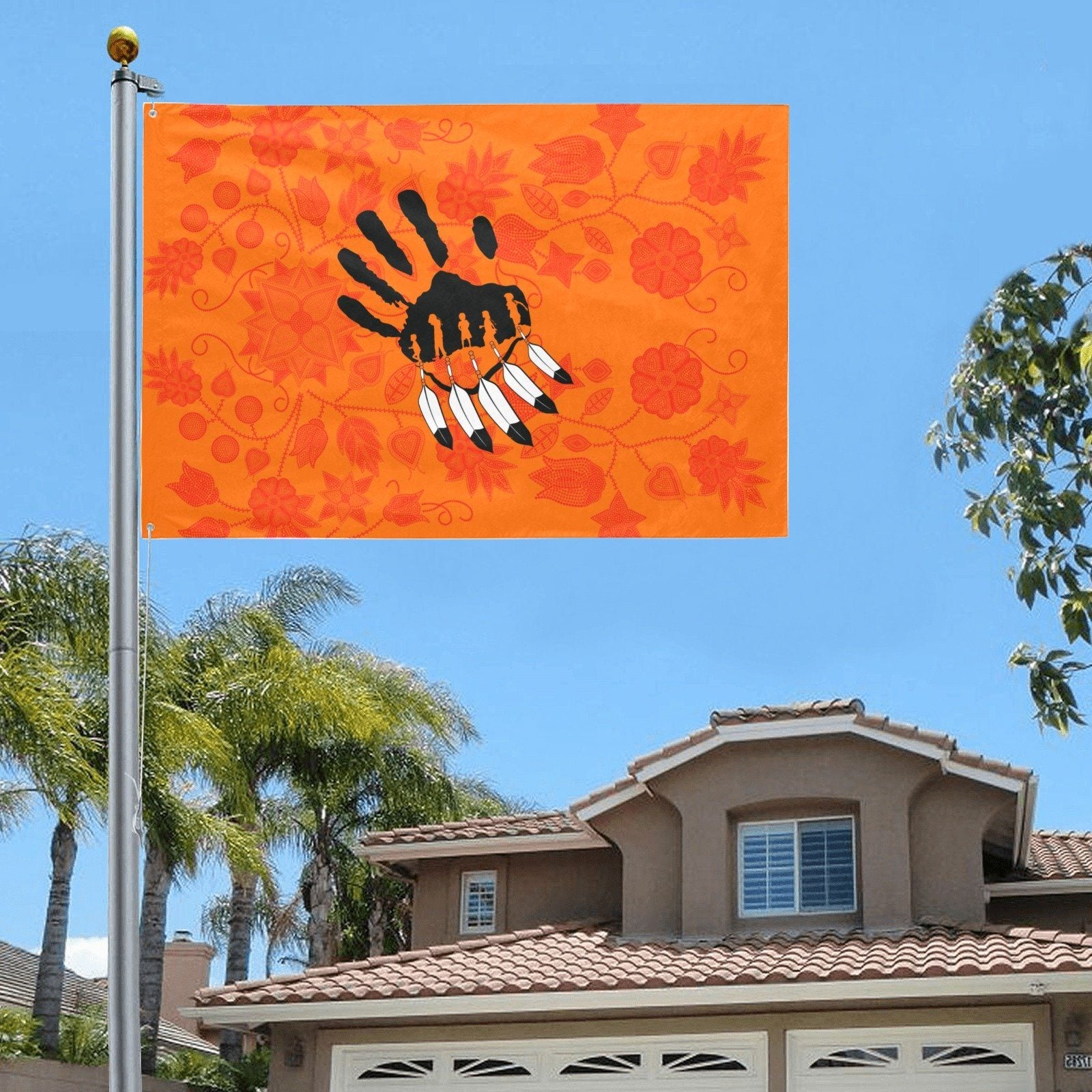 Floral Beadwork Real Orange A feather for each Garden Flag 70"x47" Garden Flag 70"x47" e-joyer 