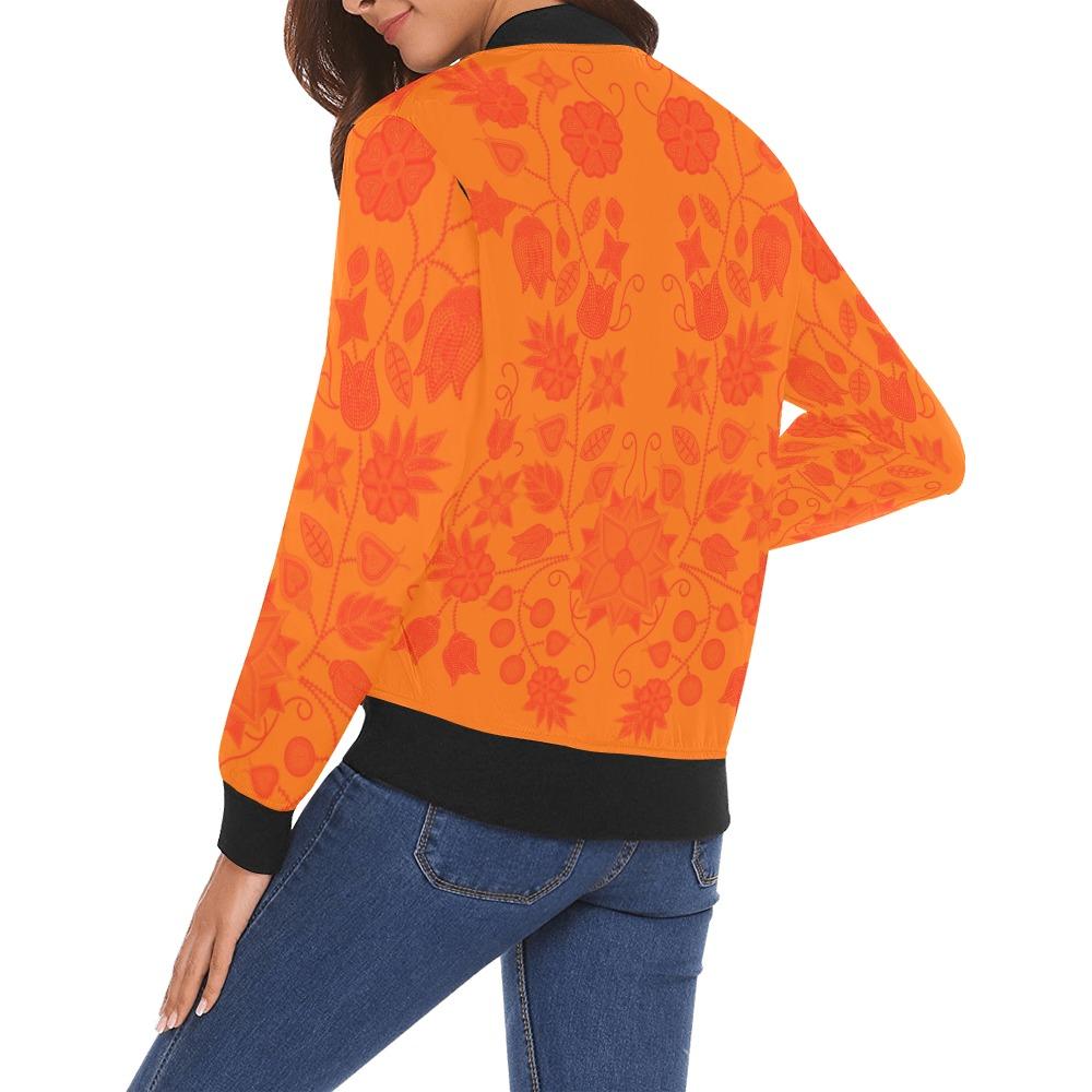 Floral Beadwork Real Orange All Over Print Bomber Jacket for Women (Model H19) All Over Print Bomber Jacket for Women (H19) e-joyer 
