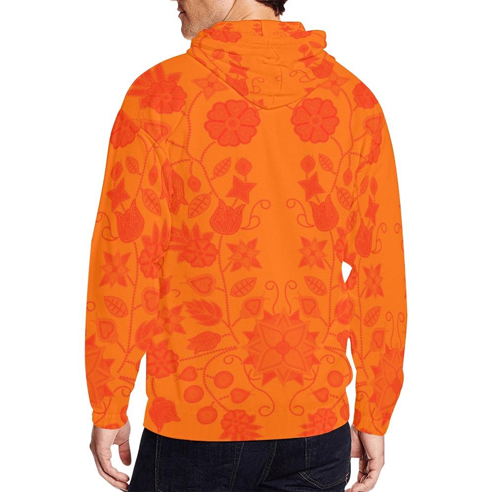 Floral Beadwork Real Orange All Over Print Full Zip Hoodie for Men (Model H14) All Over Print Full Zip Hoodie for Men (H14) e-joyer 
