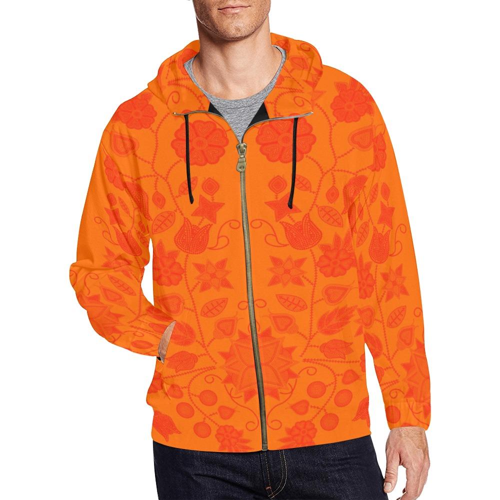 Floral Beadwork Real Orange All Over Print Full Zip Hoodie for Men (Model H14) All Over Print Full Zip Hoodie for Men (H14) e-joyer 