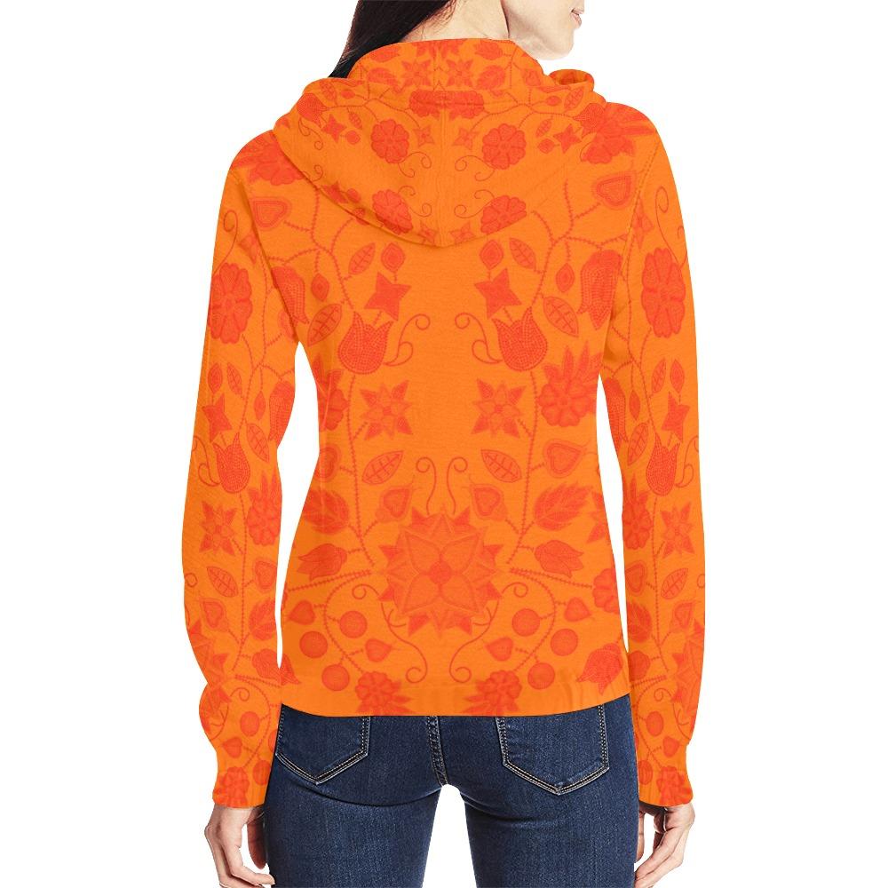 Floral Beadwork Real Orange All Over Print Full Zip Hoodie for Women (Model H14) All Over Print Full Zip Hoodie for Women (H14) e-joyer 