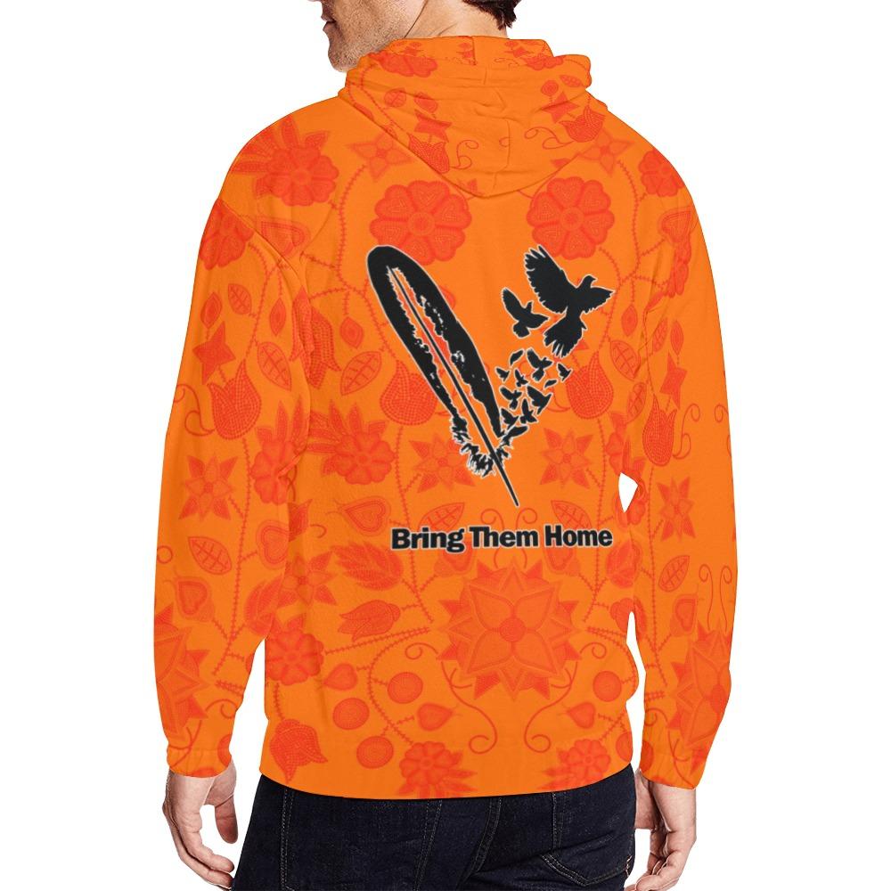 Floral Beadwork Real Orange Bring Them Home All Over Print Full Zip Hoodie for Men (Model H14) All Over Print Full Zip Hoodie for Men (H14) e-joyer 