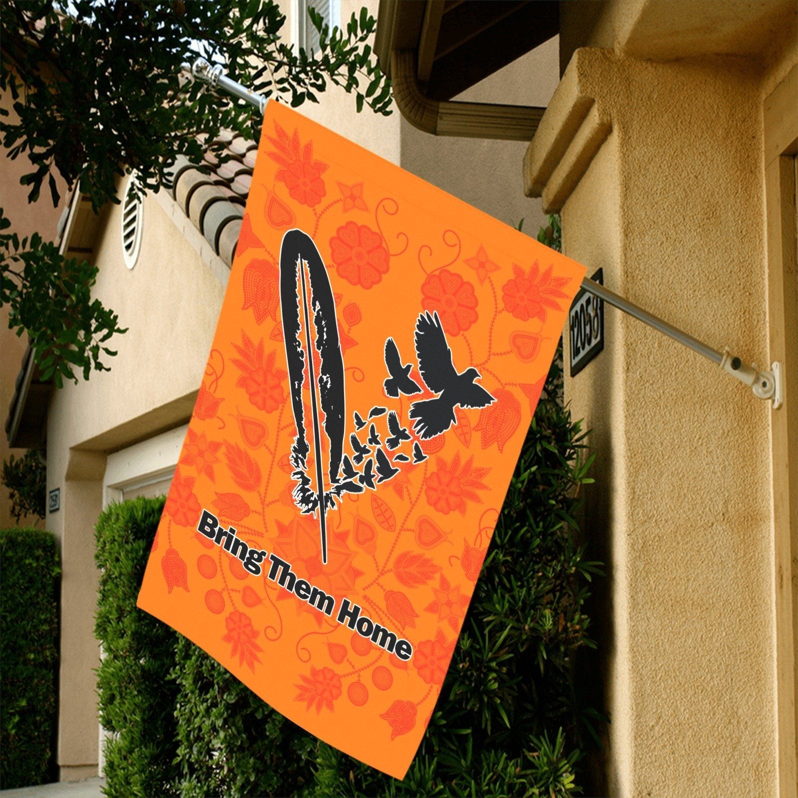 Floral Beadwork Real Orange - Bring Them Home Feather with Doves Garden Flag 36''x60'' (Two Sides Printing) Garden Flag 36‘’x60‘’ (Two Sides) e-joyer 