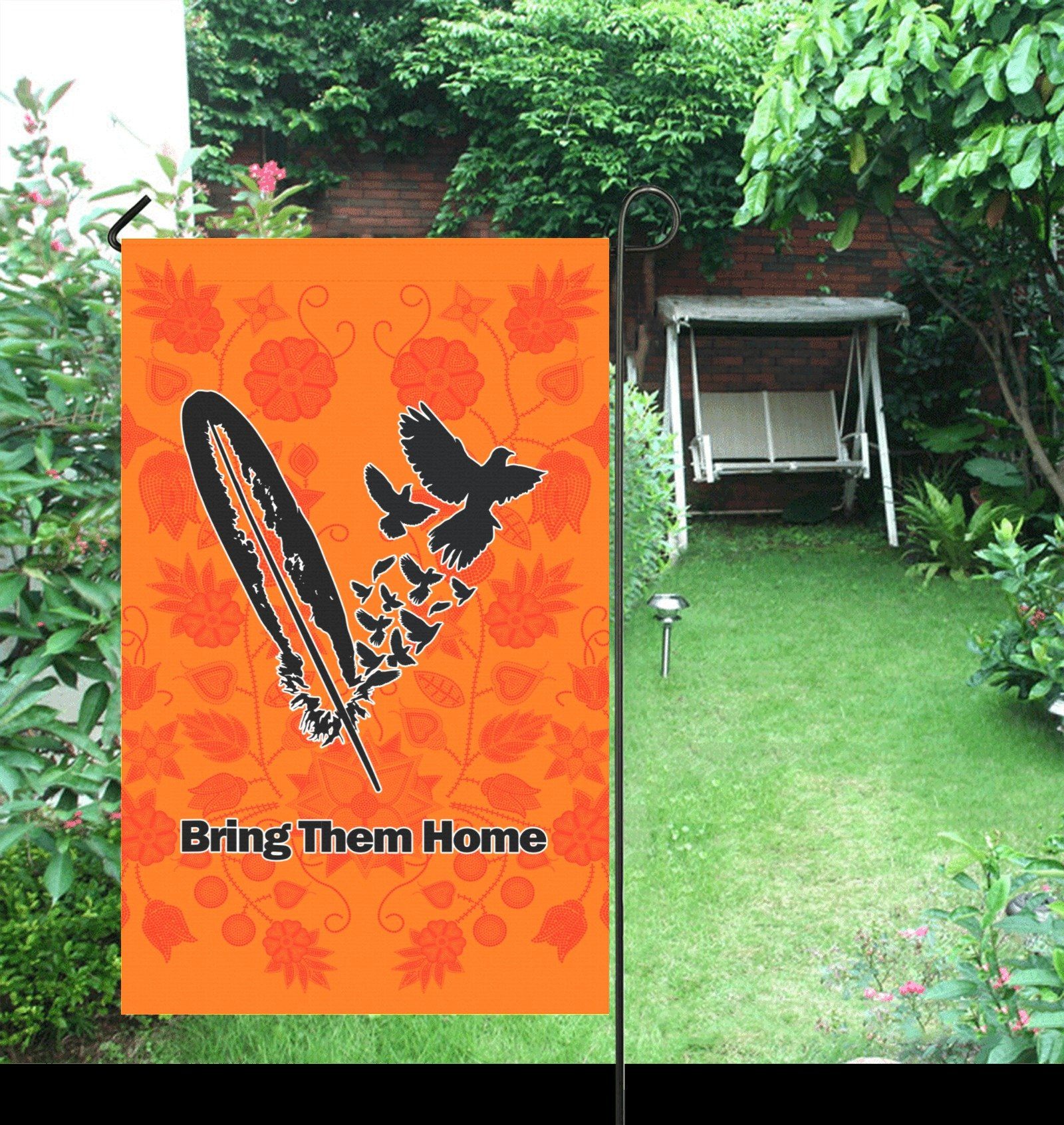 Floral Beadwork Real Orange - Bring Them Home Feather with Doves Garden Flag 36''x60'' (Two Sides Printing) Garden Flag 36‘’x60‘’ (Two Sides) e-joyer 