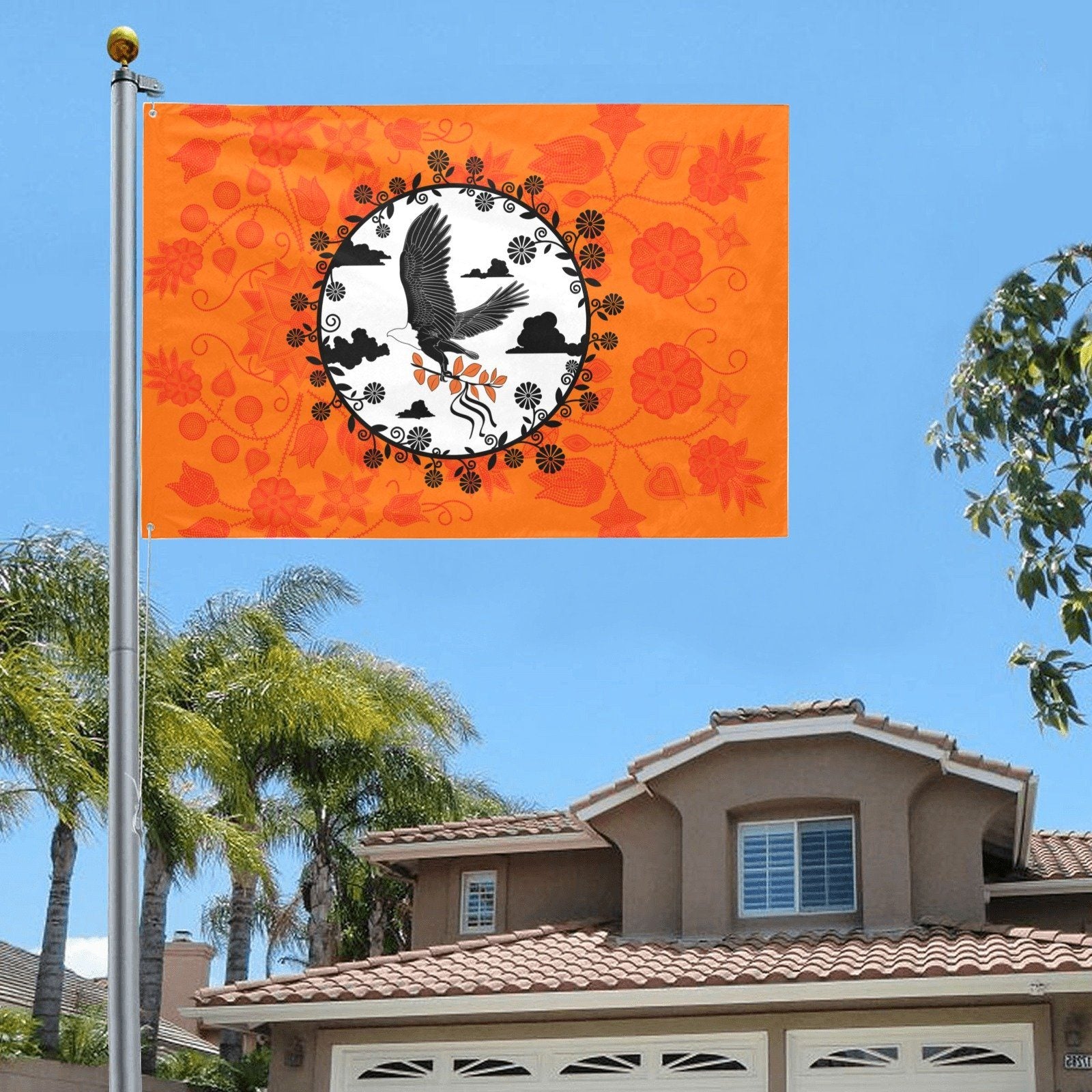 Floral Beadwork Real Orange Carrying Their Prayers Garden Flag 70"x47" Garden Flag 70"x47" e-joyer 