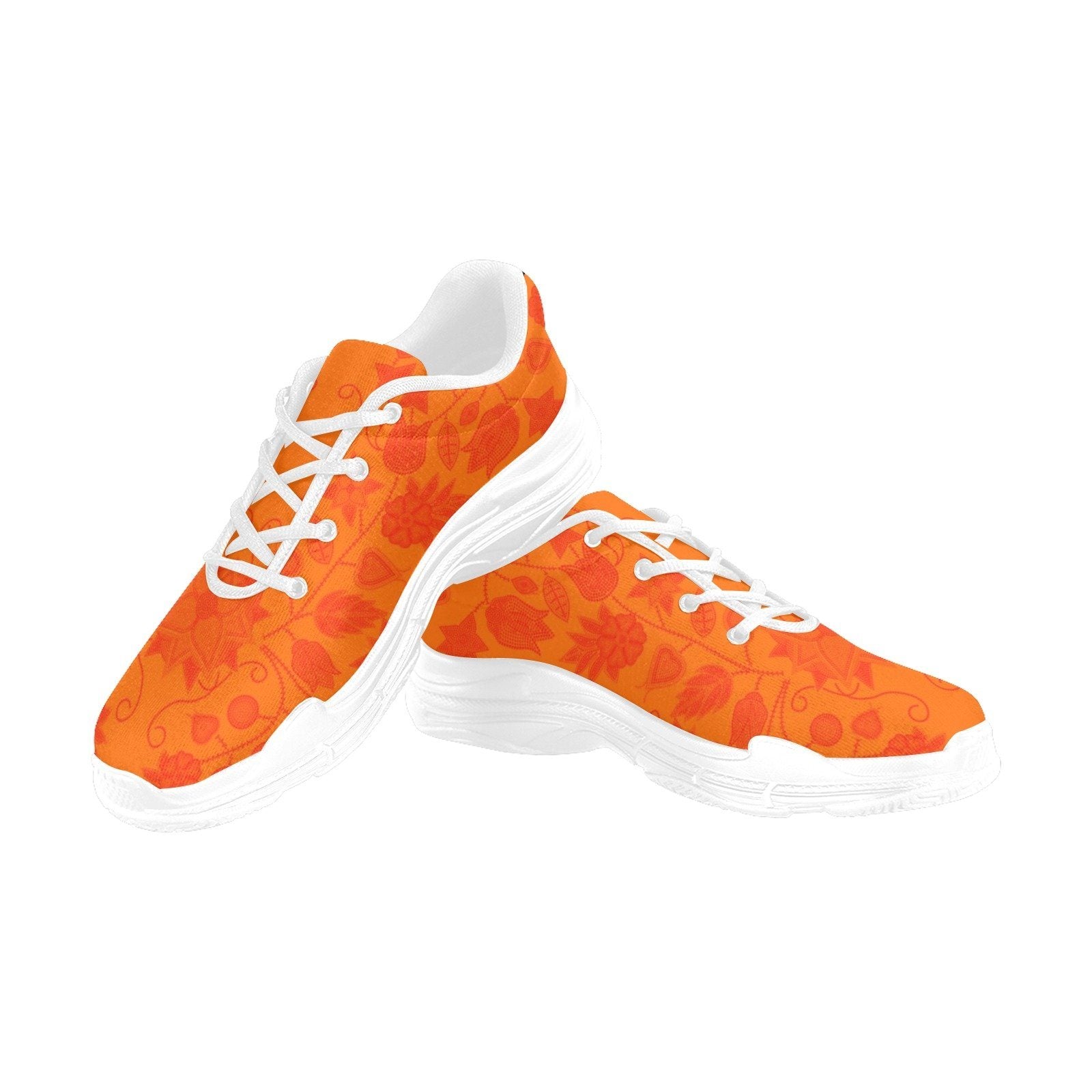 Floral Beadwork Real Orange Chunky Men's Running Shoes Artsadd US5 White Sole 