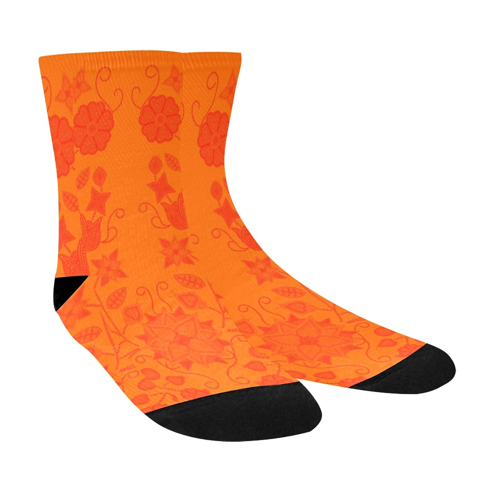 Floral Beadwork Real Orange Crew Socks Crew Socks e-joyer 