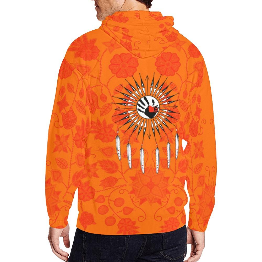 Floral Beadwork Real Orange Feather Directions All Over Print Full Zip Hoodie for Men (Model H14) All Over Print Full Zip Hoodie for Men (H14) e-joyer 