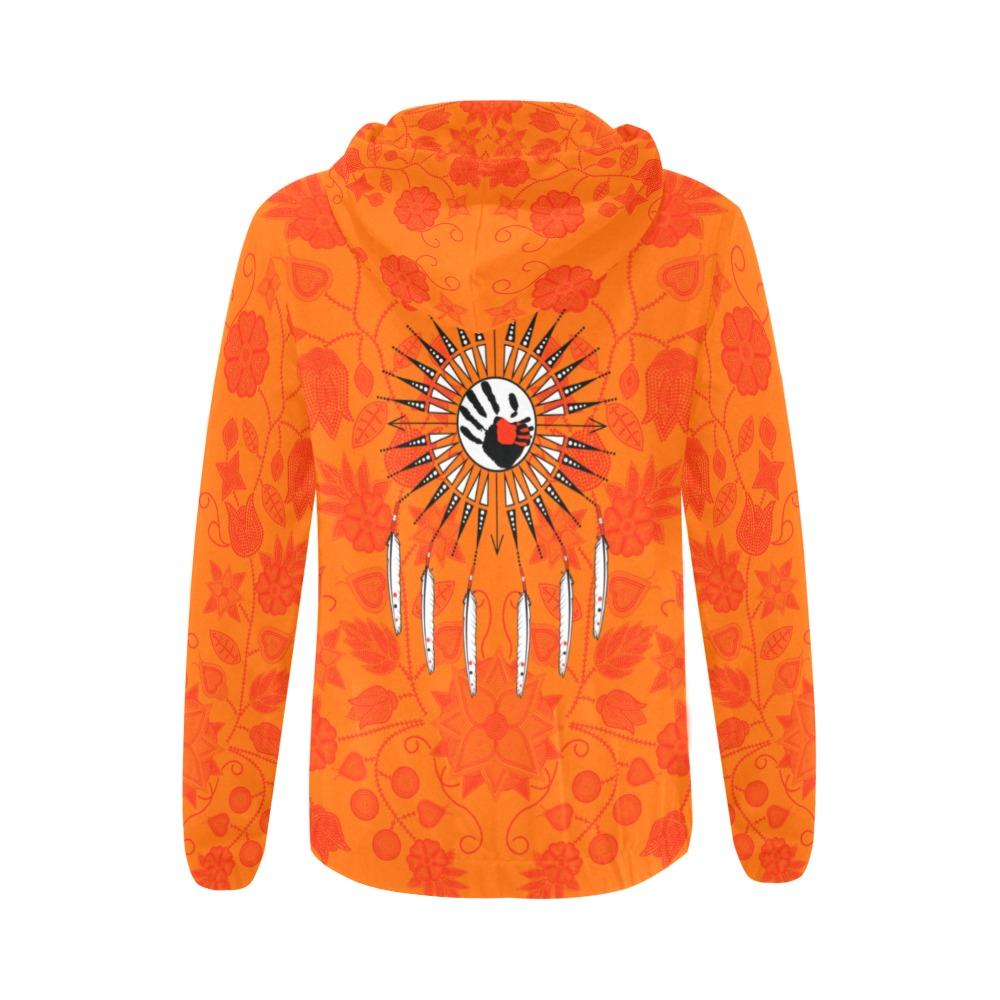 Floral Beadwork Real Orange Feather Directions All Over Print Full Zip Hoodie for Women (Model H14) All Over Print Full Zip Hoodie for Women (H14) e-joyer 