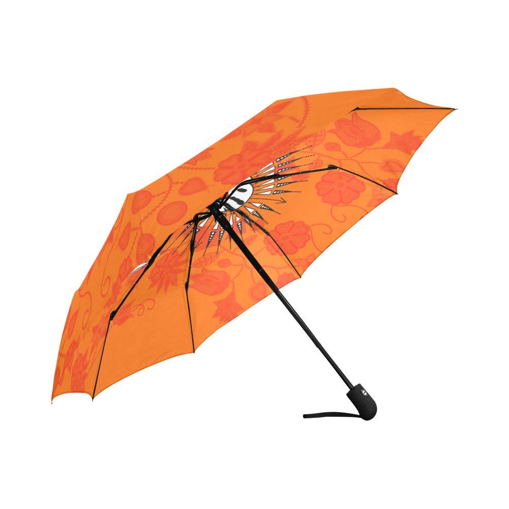 Floral Beadwork Real Orange Feather Directions Auto-Foldable Umbrella (Model U04) Auto-Foldable Umbrella e-joyer 