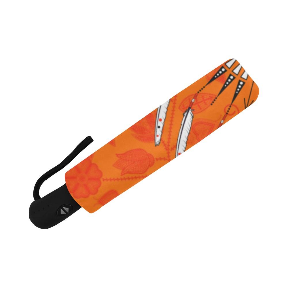 Floral Beadwork Real Orange Feather Directions Auto-Foldable Umbrella (Model U04) Auto-Foldable Umbrella e-joyer 