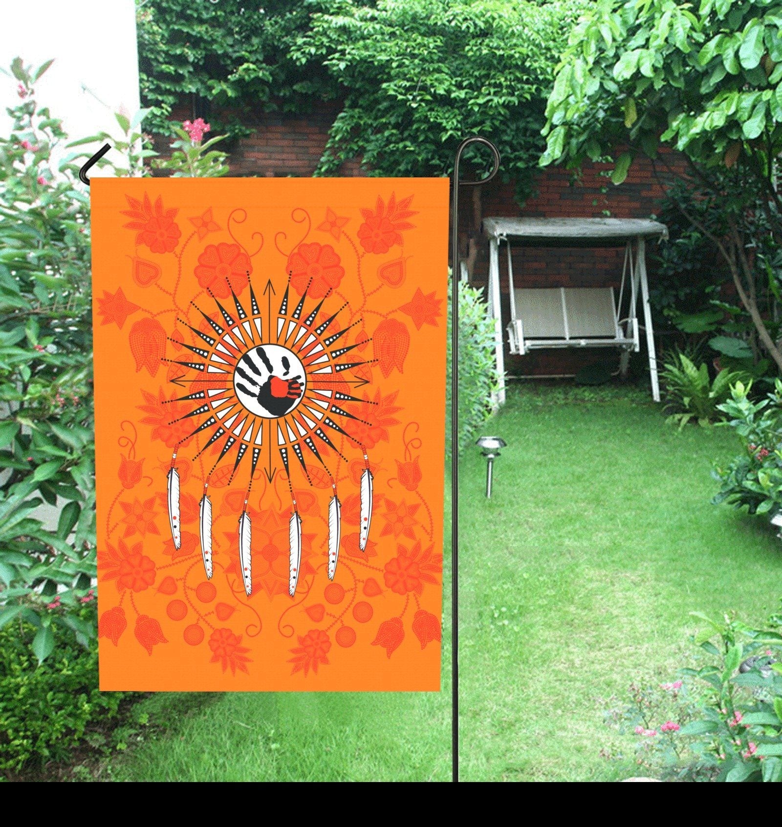 Floral Beadwork Real Orange - Feather Directions Garden Flag 28''x40'' (Two Sides Printing) Garden Flag 28‘’x40‘’ (Two Sides) e-joyer 