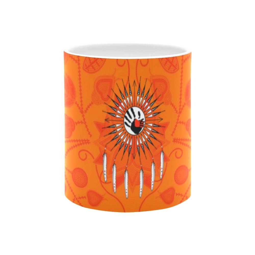 Floral Beadwork Real Orange Feather Directions White Mug(11OZ) White Mug e-joyer 
