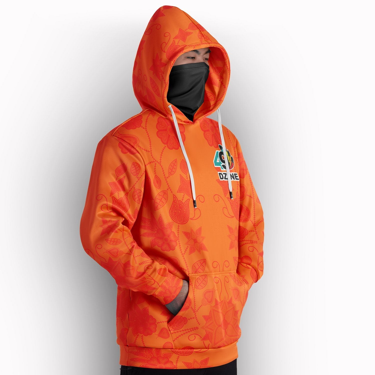 Floral Beadwork Real Orange Hoodie with Face Cover Hoodie with Face Cover Herman 