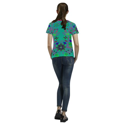 Floral Beadwork Seven Clans Deep Lake All Over Print T-shirt for Women/Large Size (USA Size) (Model T40) All Over Print T-Shirt for Women/Large (T40) e-joyer 