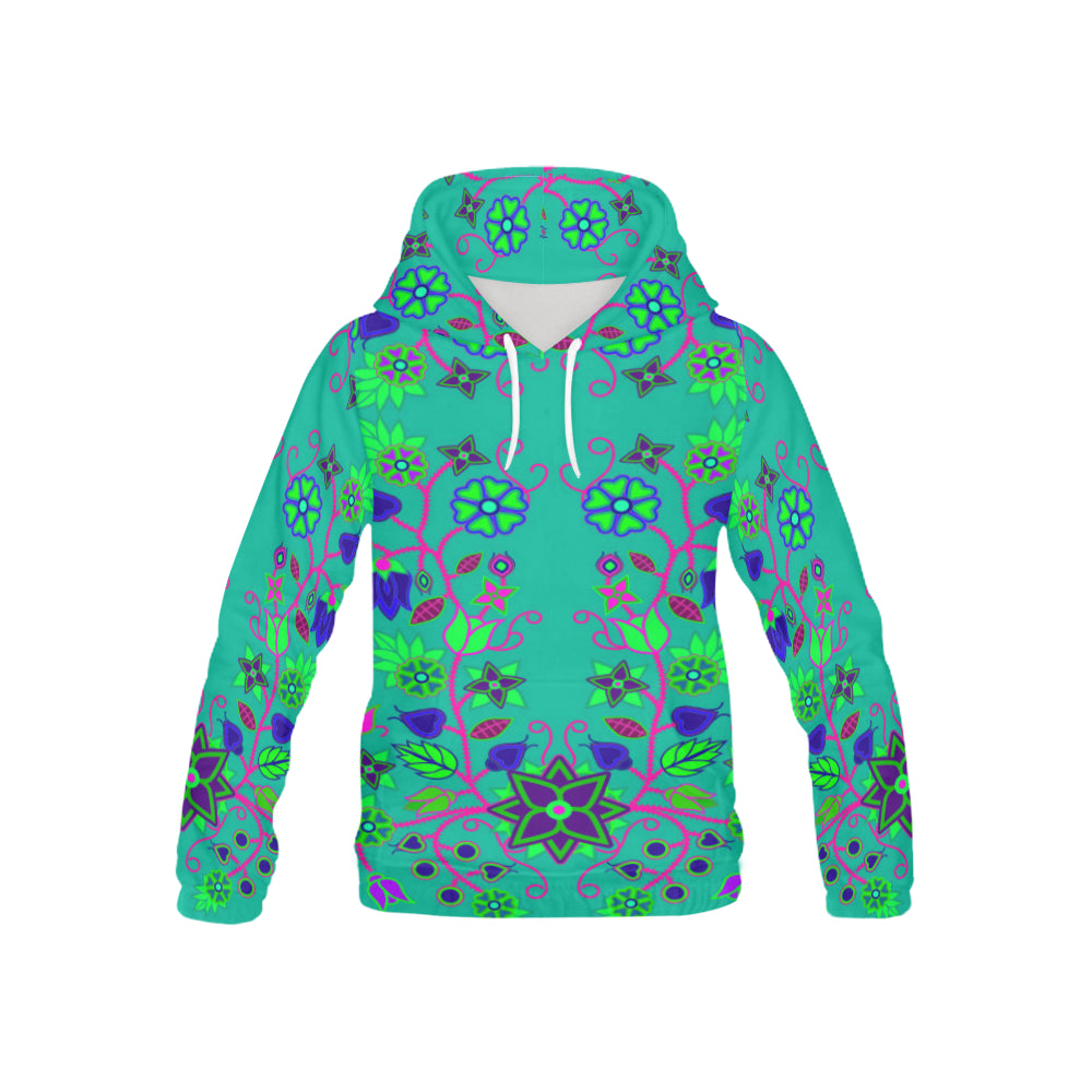 Floral Beadwork Seven Clans Teal All Over Print Hoodie for Kid (USA Size) (Model H13) All Over Print Hoodie for Kid (H13) e-joyer 